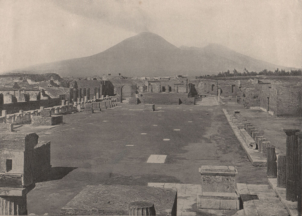POMPEII. View of the Forum, with Vesuvius in the background. Italy 1895 print